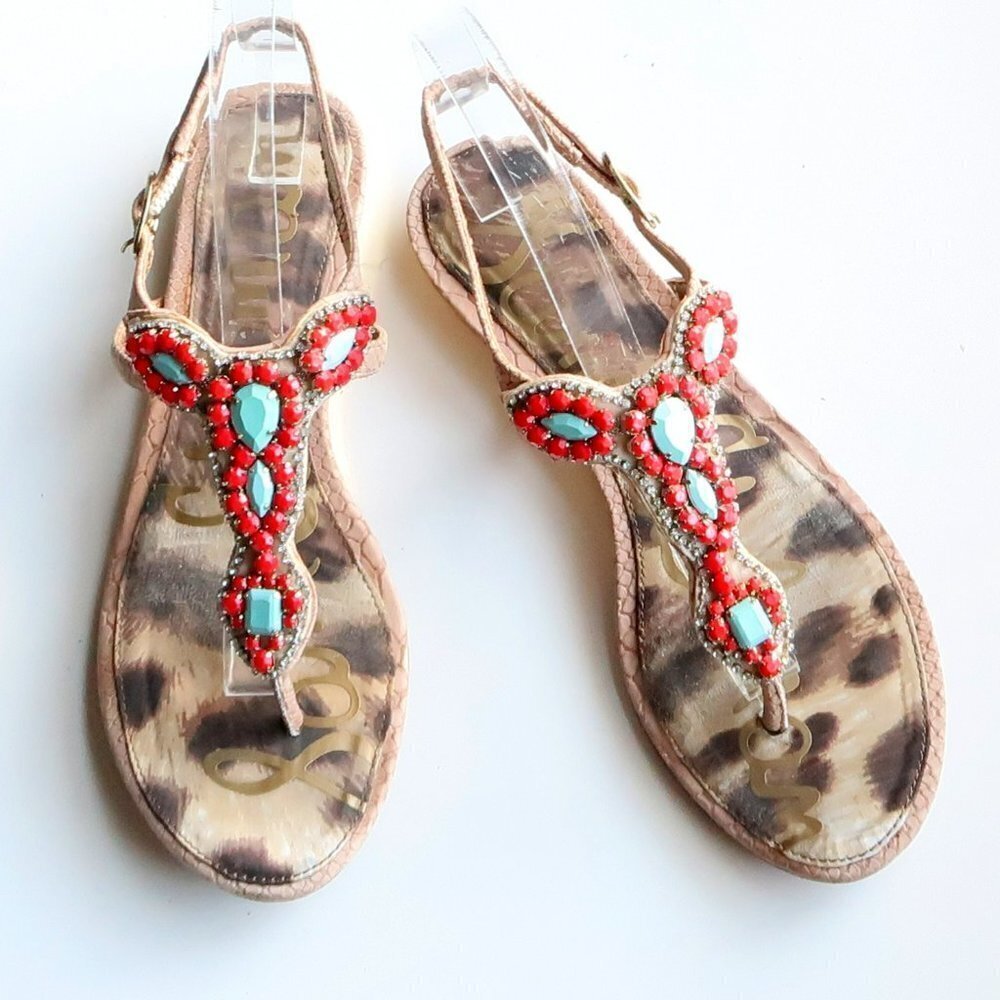 Sam Edelman Embellished Bohemian Flat Thong Sandals Summer Shoes Size 6
